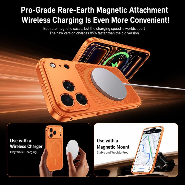 Custodia per telefono antiurto in metallo con fibbia magnetica di raffreddamento., For iPhone 18 Pro, For iPhone 18 Pro Max, For iPhone 17 Pro Max, For iPhone 17 Pro, For iPhone 17, For iPhone 16 Pro Max