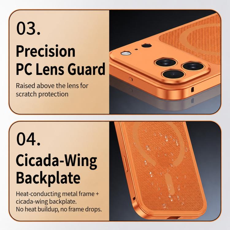 Custodia per telefono antiurto in metallo con fibbia magnetica di raffreddamento., For iPhone 18 Pro, For iPhone 18 Pro Max, For iPhone 17 Pro Max, For iPhone 17 Pro, For iPhone 17, For iPhone 16 Pro Max