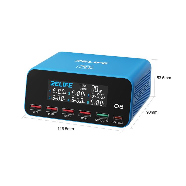 Caricabatterie digitale intelligente multiporta RELIFE Q6 da 70 W con display