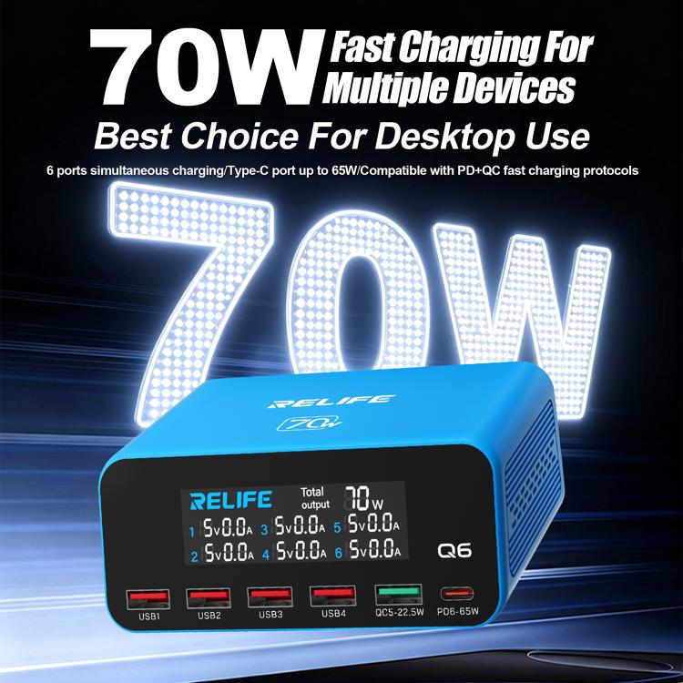 Caricabatterie digitale intelligente multiporta RELIFE Q6 da 70 W con display