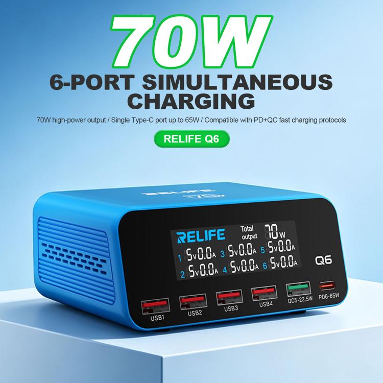 Caricabatterie digitale intelligente multiporta RELIFE Q6 da 70 W con display