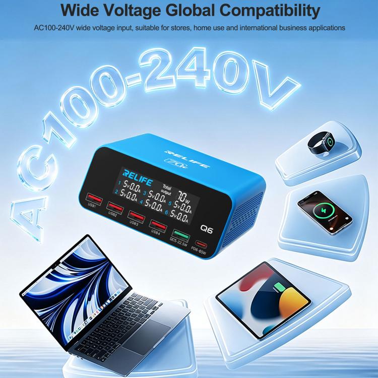 Caricabatterie digitale intelligente multiporta RELIFE Q6 da 70 W con display