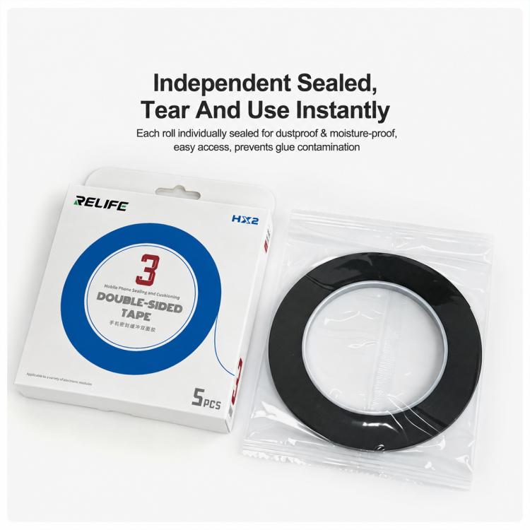 RELIFE HX2 Nastro biadesivo 5 in 1 con pellicola rossa e schiuma nera, 3mm x 10m