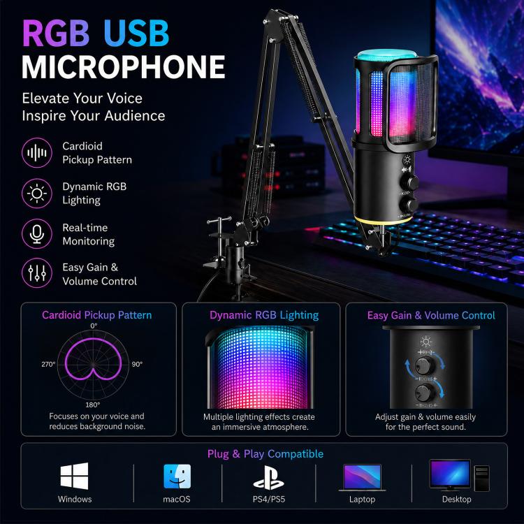 Microfono condensatore USB ONIKUMA M530 RGB gaming