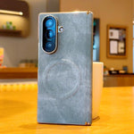 Custodia magnetica per telefono con doppia cerniera e texture denim, effetto galvanizzato., For Galaxy Z Fold8 5G, For Galaxy Z Fold8 Ultra 5G, For Galaxy Z Fold7 / W26