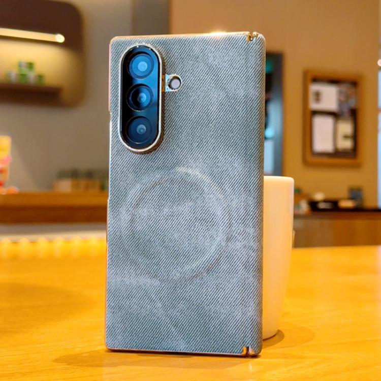 Custodia magnetica per telefono con doppia cerniera e texture denim, effetto galvanizzato., For Galaxy Z Fold8 5G, For Galaxy Z Fold8 Ultra 5G, For Galaxy Z Fold7 / W26