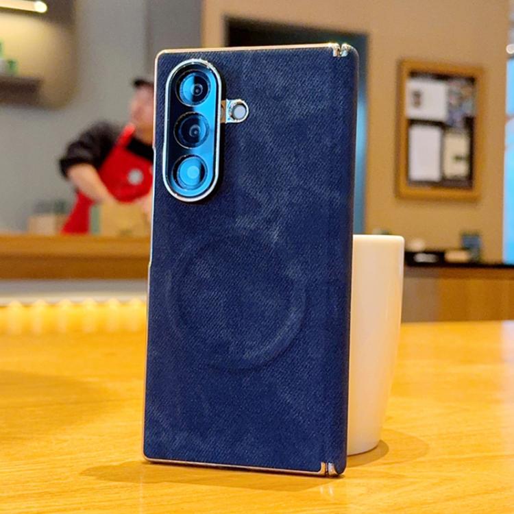 Custodia magnetica per telefono con doppia cerniera e texture denim, effetto galvanizzato., For Galaxy Z Fold8 5G, For Galaxy Z Fold8 Ultra 5G, For Galaxy Z Fold7 / W26