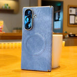 Custodia magnetica per telefono con doppia cerniera e texture denim, effetto galvanizzato., For Galaxy Z Fold8 5G, For Galaxy Z Fold8 Ultra 5G, For Galaxy Z Fold7 / W26