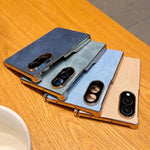 Custodia magnetica per telefono con doppia cerniera e texture denim, effetto galvanizzato., For Galaxy Z Fold8 5G, For Galaxy Z Fold8 Ultra 5G, For Galaxy Z Fold7 / W26