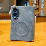 Custodia magnetica per telefono con doppia cerniera e texture denim, effetto galvanizzato., For Galaxy Z Fold8 5G, For Galaxy Z Fold8 Ultra 5G, For Galaxy Z Fold7 / W26