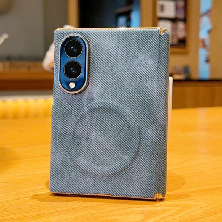 Custodia magnetica per telefono con doppia cerniera e texture denim, effetto galvanizzato., For Galaxy Z Fold8 5G, For Galaxy Z Fold8 Ultra 5G, For Galaxy Z Fold7 / W26