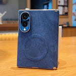 Custodia magnetica per telefono con doppia cerniera e texture denim, effetto galvanizzato., For Galaxy Z Fold8 5G, For Galaxy Z Fold8 Ultra 5G, For Galaxy Z Fold7 / W26