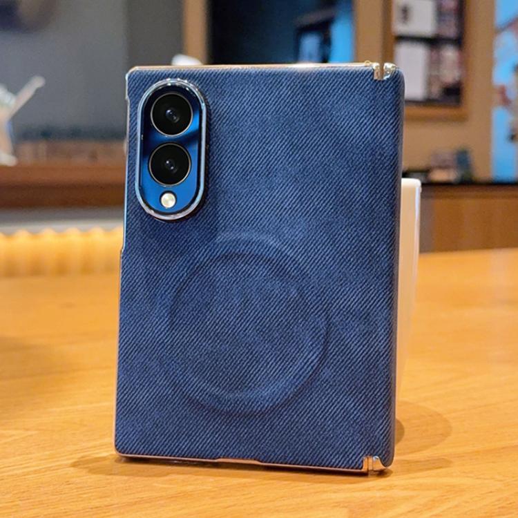 Custodia magnetica per telefono con doppia cerniera e texture denim, effetto galvanizzato., For Galaxy Z Fold8 5G, For Galaxy Z Fold8 Ultra 5G, For Galaxy Z Fold7 / W26