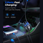 Caricabatterie da auto JOYROOM JR-CCN19 da 65 W con 2 porte Type-C e USB-A.