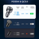 Caricabatterie da auto JOYROOM JR-CCN19 da 65 W con 2 porte Type-C e USB-A.