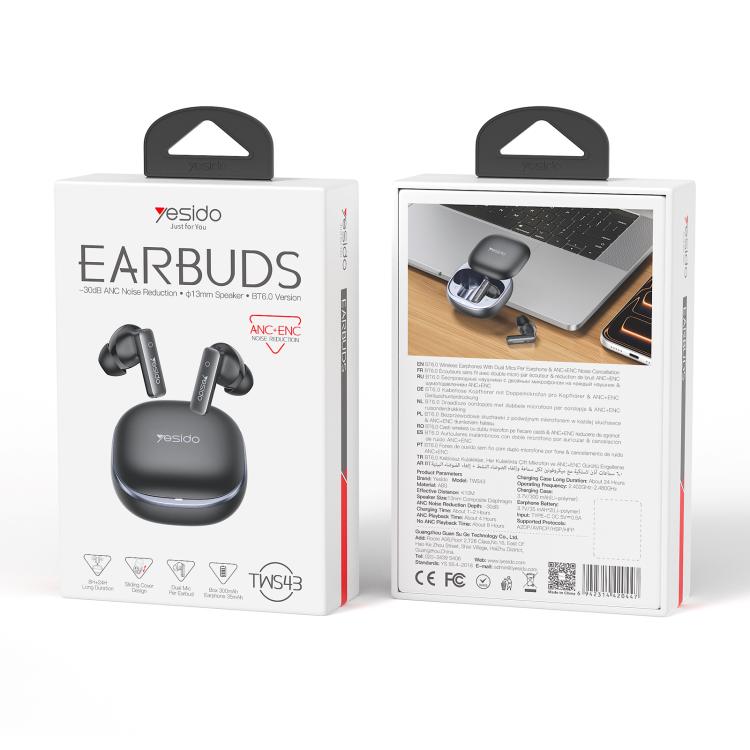Auricolari Bluetooth Yesido TWS43 con cancellazione attiva del rumore (ANC) e riduzione del rumore (ENC).