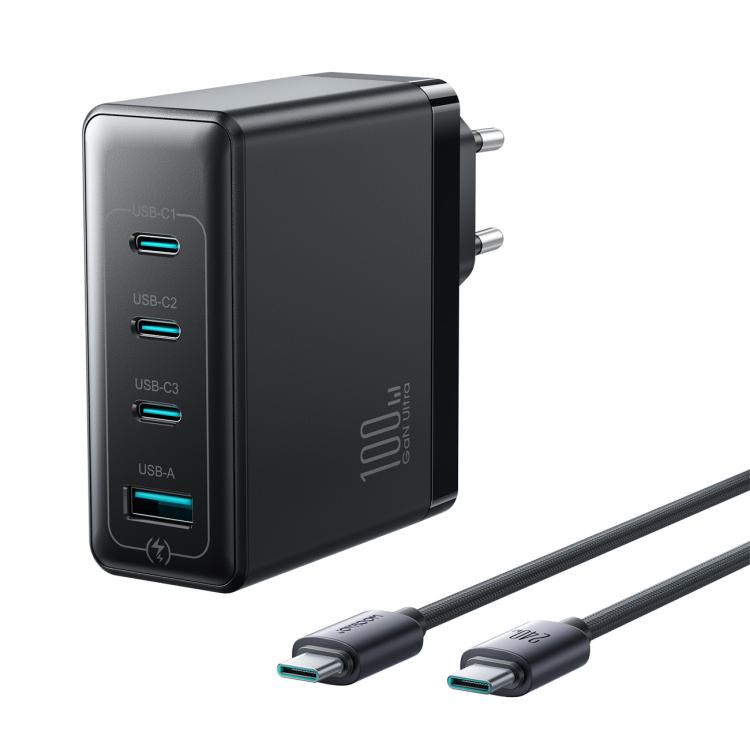 Set di caricabatterie rapido GaN multiporta JOYROOM JR-TG11 da 100 W 3C1A con alimentatore AC30 da USB-C a USB-C da 240 W e cavo nero da 2 m., EU Plug, UK Plug