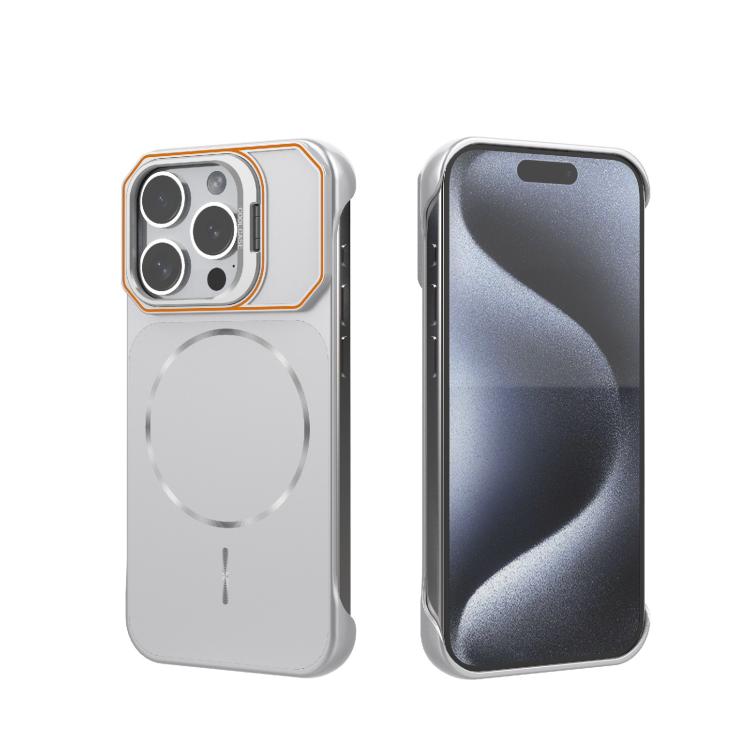 Custodia magnetica in PC senza cornice a copertura parziale per iPhone 15 Pro