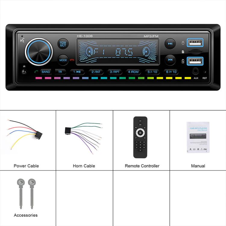 Autoradio universale singolo DIN con Bluetooth, lettore MP3 e radio FM., Standard without Memory Card, Standard with 64GB Memory Card