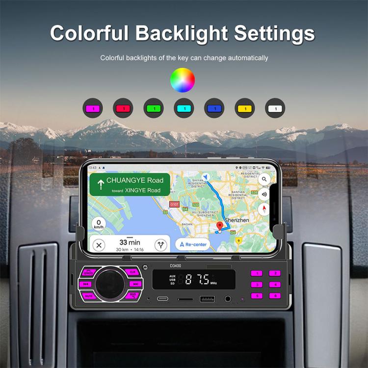 Autoradio universale Single-DIN con Bluetooth, lettore MP3, radio FM e supporto per telefono.