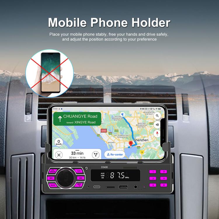 Autoradio universale Single-DIN con Bluetooth, lettore MP3, radio FM e supporto per telefono.