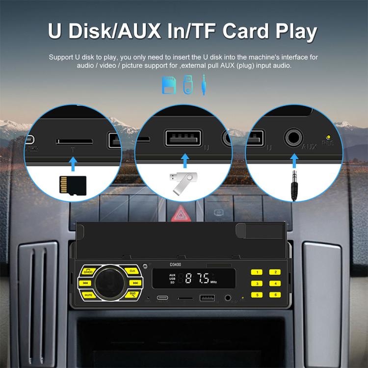 Autoradio universale Single-DIN con Bluetooth, lettore MP3, radio FM e supporto per telefono.