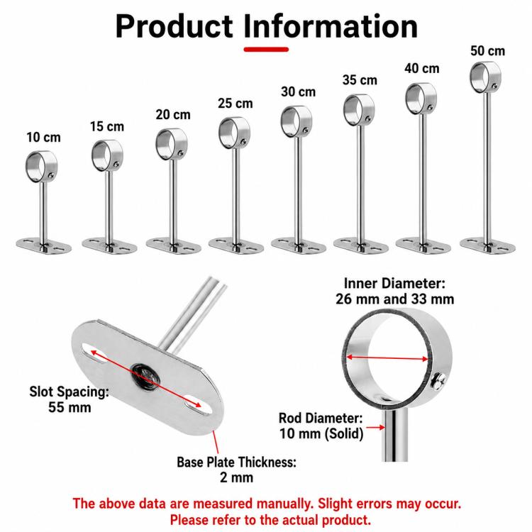 Adatto a tubi tondi da 25 mm. Staffa di montaggio a flangia in acciaio inox per asta stendibiancheria., 100mm, 150mm, 200mm, 250mm, 300mm, 350mm, 400mm, 500mm