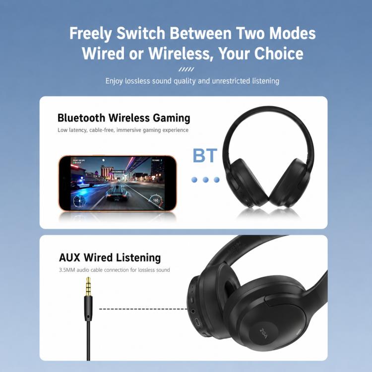 Auricolari Bluetooth ZGA TD02 con cancellazione attiva del rumore e cancellazione attiva del rumore (ANC) sovraurali.