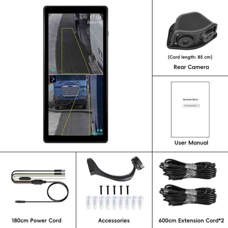 Specchietto retrovisore elettronico digitale HD cablato da 10,36 pollici per camion con touchscreen e DVR BSD., without Memory Card, with 64GB Memory Card