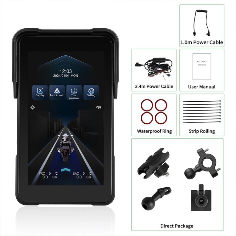 Navigatore GPS portatile impermeabile verticale da 5 pollici per moto, compatibile con CarPlay., Standard, Standard+Tire Pressure Monitor