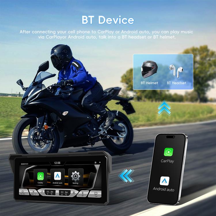 Navigatore GPS portatile da 8,1 pollici impermeabile e wireless per moto, compatibile con CarPlay., Standard, Standard+Tire Pressure Monitor