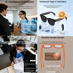 Occhiali intelligenti V03 Pro con intelligenza artificiale, fotocamera HD da 8 MP, registrazione video, trasmissione Wi-Fi e assistente vocale AI., Anti Blue Light Lens, Sunglasses