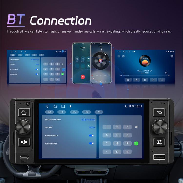 Console centrale da 5 pollici Single Din con Android 15, CarPlay e navigatore video per auto., Standard, Standard+Reversing Camera+Mic
