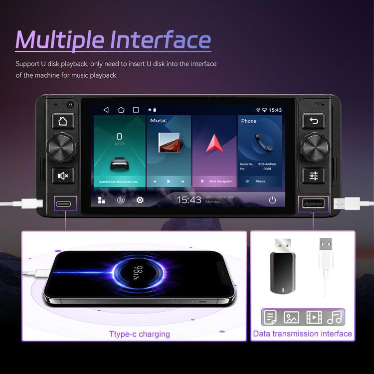 Console centrale da 5 pollici Single Din con Android 15, CarPlay e navigatore video per auto., Standard, Standard+Reversing Camera+Mic