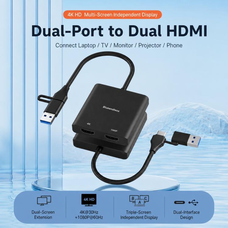 Docking station Blueendless HU201 USB-C a doppia HDMI