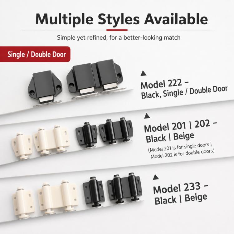 Chiusura per anta del mobile senza maniglia con apertura a pressione, 202 Double Head Style Black, 202 Double Head Style Beige, 201 Single Head Magnetic Style Black, 201 Single Head Magnetic Style Beige, 222 Single Head Magnetic Style Black            ...