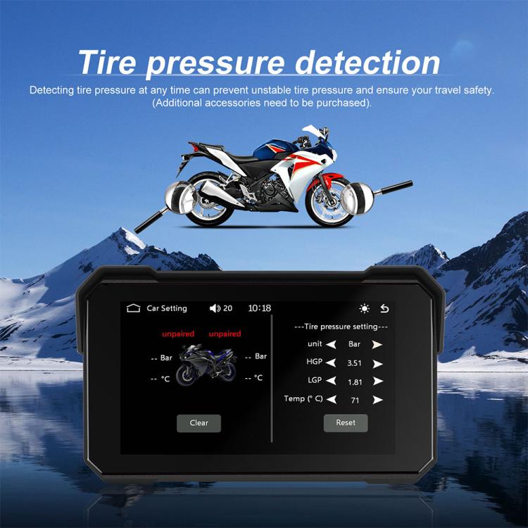 Navigatore con schermo wireless da 5 pollici per moto, compatibile con CarPlay e Android Auto., Standard, with Tire Pressure Sensor