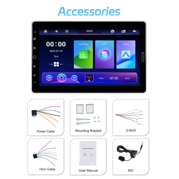 Autoradio con schermo touchscreen HD da 10,1 pollici, singolo DIN, compatibile con CarPlay e lettore MP5., Standard, Standard+Reversing camera