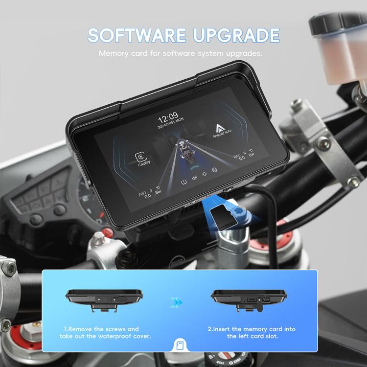 Navigatore per moto con schermo da 5 pollici orientato orizzontalmente, compatibile con CarPlay e Android Auto wireless., Standard, with Tire Pressure Sensor
