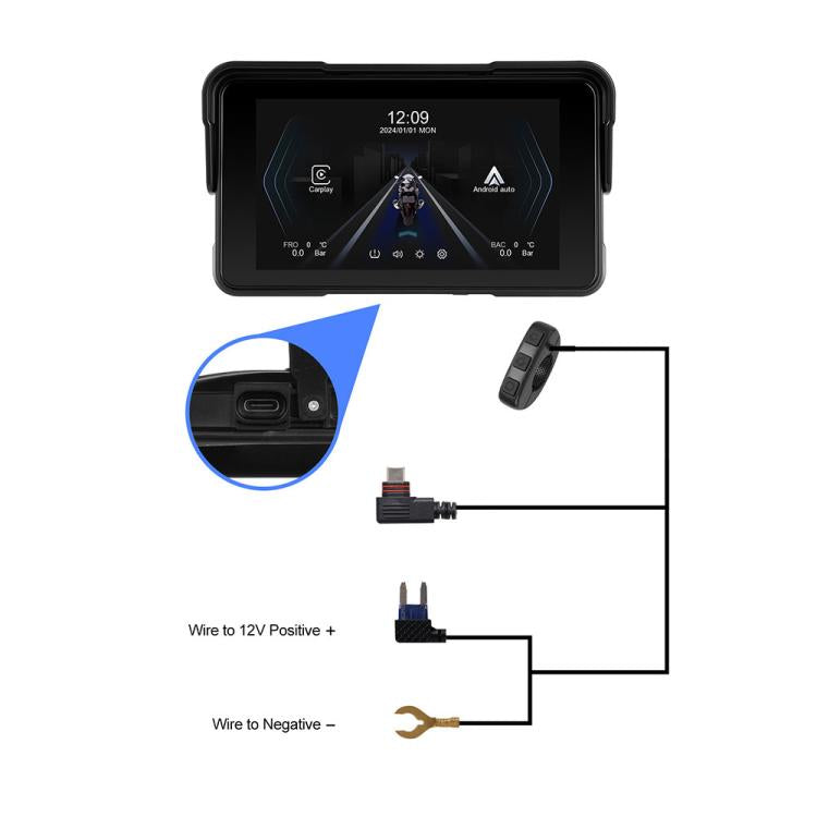 Navigatore per moto con schermo da 5 pollici orientato orizzontalmente, compatibile con CarPlay e Android Auto wireless., Standard, with Tire Pressure Sensor
