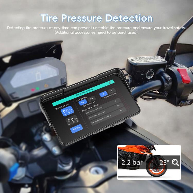 Navigatore per moto con schermo da 5 pollici orientato orizzontalmente, compatibile con CarPlay e Android Auto wireless., Standard, with Tire Pressure Sensor