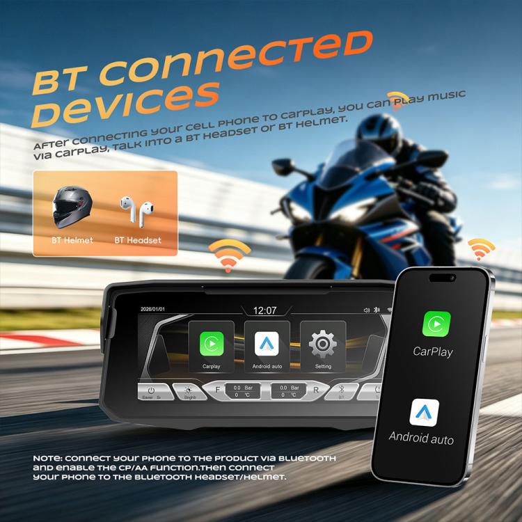 Schermo di navigazione wireless da 6,86 pollici per moto, compatibile con CarPlay e Android Auto., Standard, with Tire Pressure Sensor