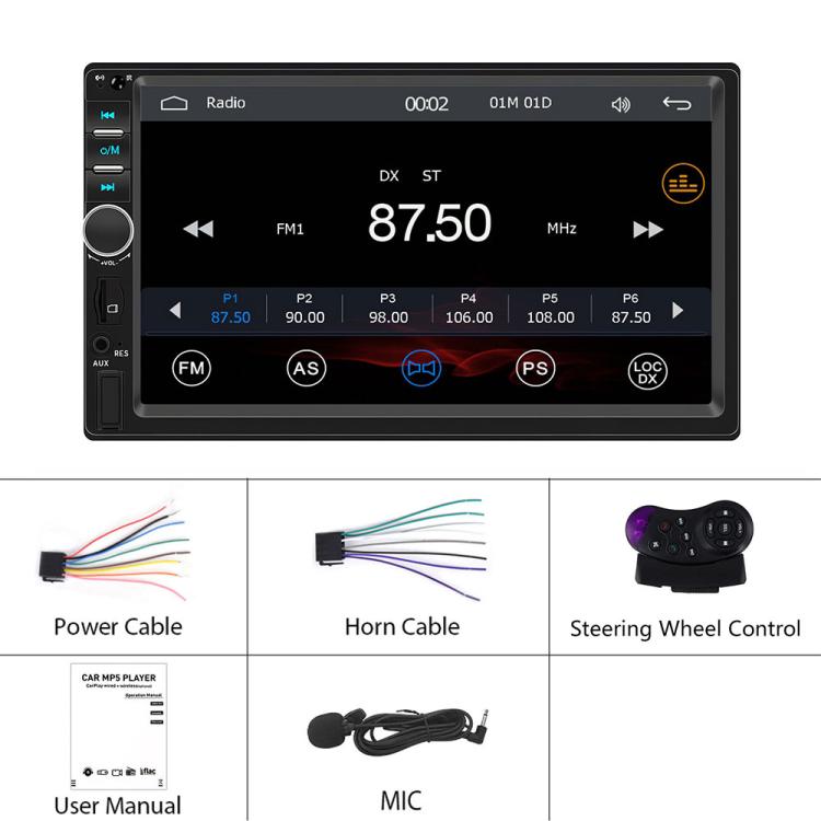 Lettore MP5 wireless con schermo touch HD da 7 pollici per auto, compatibile con CarPlay e doppio snodo., Standard, Standard+Reversing Camera