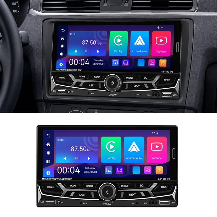 Lettore MP5 wireless auto 6,9" con CarPlay e doppio snodo