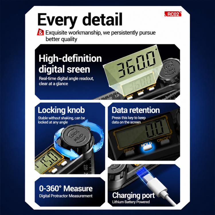 Righello angolare digitale 2 in 1 con display LCD