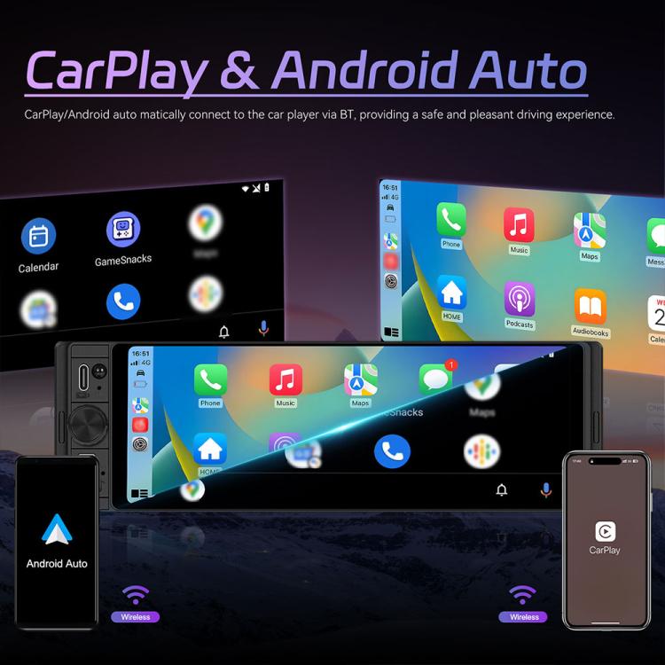 Display universale da 6,28 pollici Single-DIN per console centrale auto con funzioni CarPlay e Android Auto., Standard, with AHD Camera + Microphone