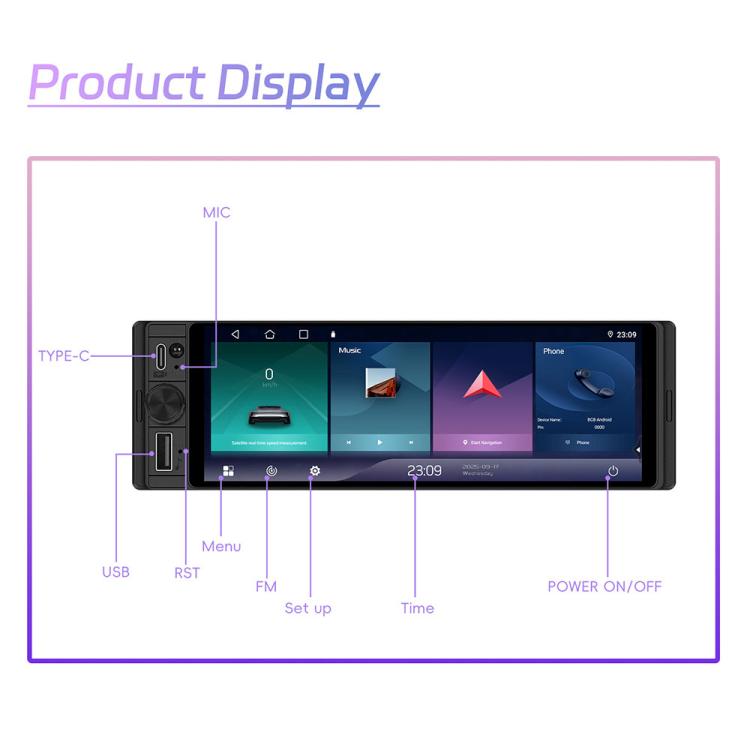 Display universale da 6,28 pollici Single-DIN per console centrale auto con funzioni CarPlay e Android Auto., Standard, with AHD Camera + Microphone