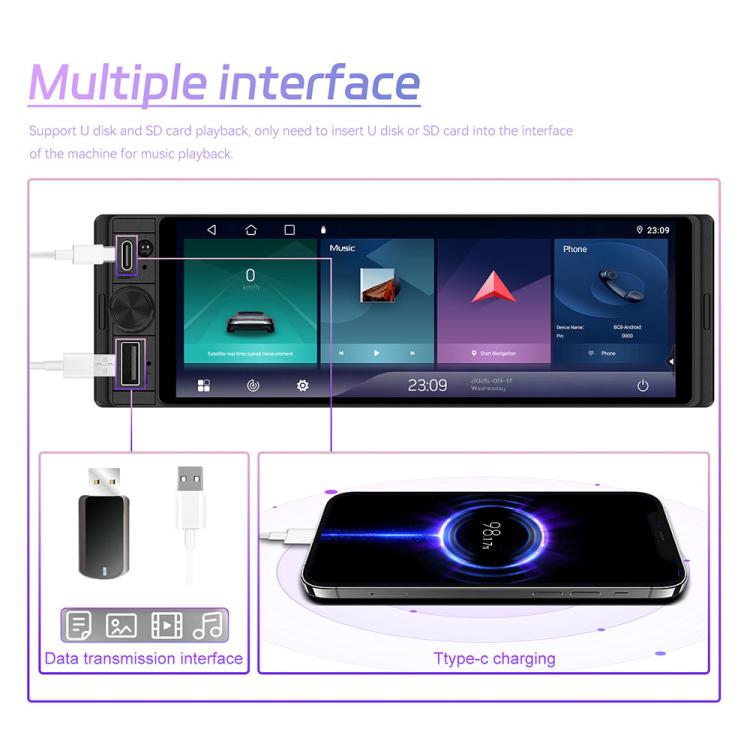 Display universale da 6,28 pollici Single-DIN per console centrale auto con funzioni CarPlay e Android Auto., Standard, with AHD Camera + Microphone