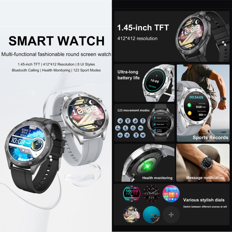 Smartwatch QS39, schermo da 1,45 pollici, chiamate Bluetooth, frequenza cardiaca, ossigeno nel sangue, pressione sanguigna
