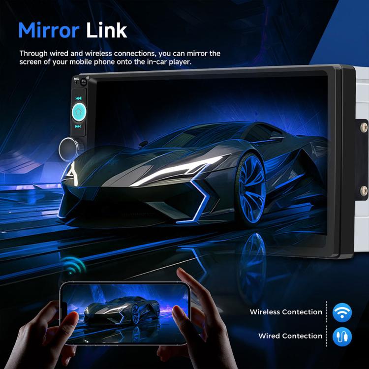 Autoradio universale Dual-DIN da 7 pollici con lettore MP5, display per console centrale, compatibile con CarPlay e Android Auto., Standard, with Reversing Camera + Frame
